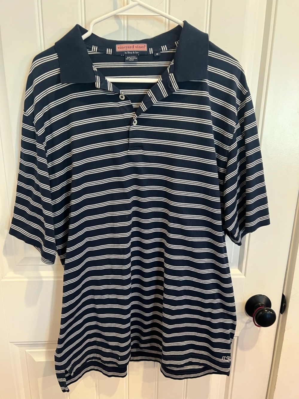 Vineyard Vines Men's Navy and White Horizontal Stripe Polo